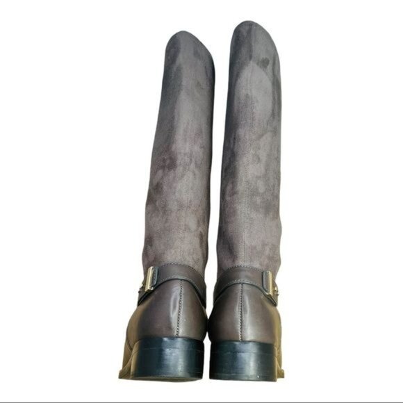 Cole Haan Adler Leather Suede Patchwork Tall Riding Boots Adjustable Gray 7.5 - Picture 8 of 13